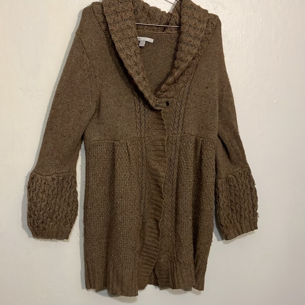 Sweater coat with accent cable knit sleeves, snaps, warm cowl Large Old Navy